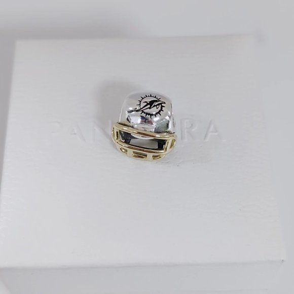 Pandora Miami Dolphins NFL Football Helmet Charm 14K Gold and S925 Silver - Picture 2 of 6